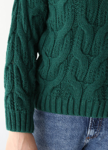 Зеленый демисезонный свитер женский зеленый вязаный с косами JEANSclub Свободная