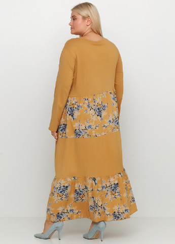 Горчичное кэжуал платье а-силуэт Made in Italy с цветочным принтом