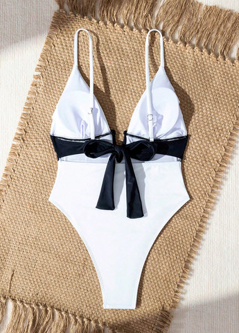 Чорно-білий літній купальник суцільний, пландж SHEIN