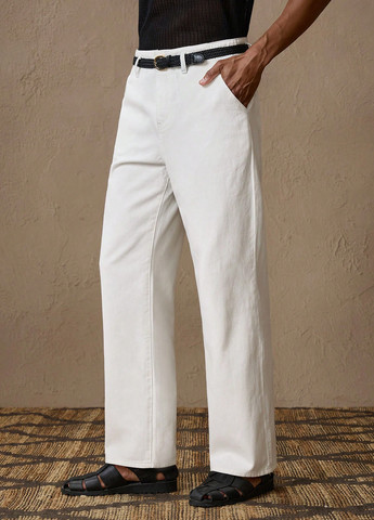 Белые демисезонные прямые джинсы SHEIN