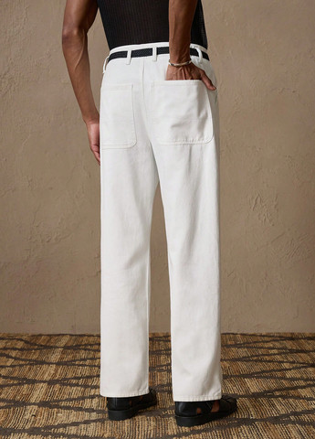 Белые демисезонные прямые джинсы SHEIN