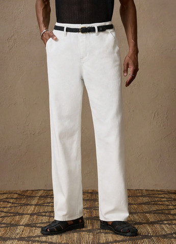 Белые демисезонные прямые джинсы SHEIN