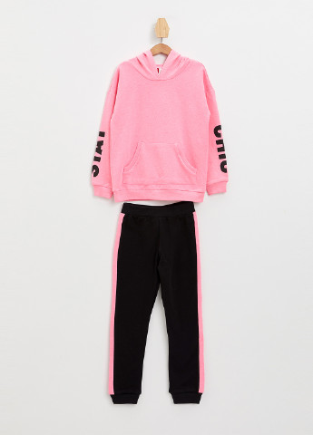 Комплект(свитшот, брюки) DeFacto брючный розовый спортивный полиэстер, футер, хлопок