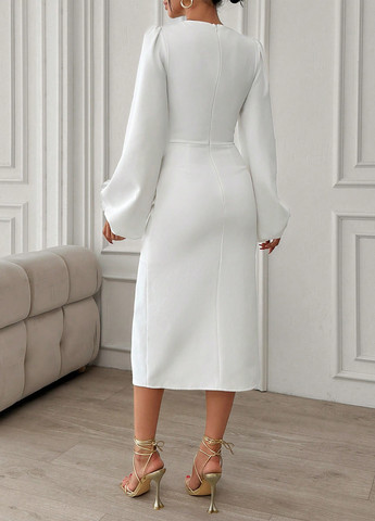 Белое праздничный, вечернее, кэжуал платье футляр SHEIN однотонное