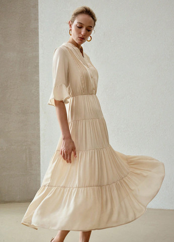 Кремовое кэжуал платье клеш SHEIN однотонное