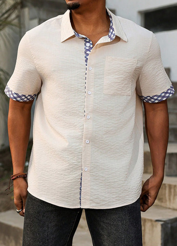 Кремовая классическая, кэжуал рубашка колор блок SHEIN