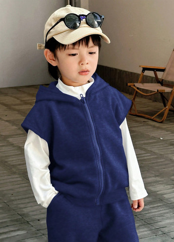 Темно-синій демісезонний костюм (жилет, лонгслів, штани) трійка SHEIN