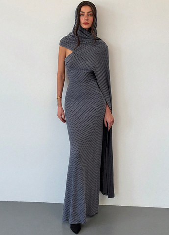 Сіра вечірня комплект (накидка, сукня) з відкритою спиною SHEIN однотонна