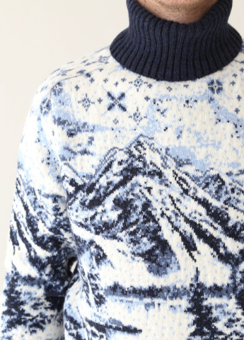 Синий зимний свитер мужской зимний синий теплый с горами Pulltonic Прямая