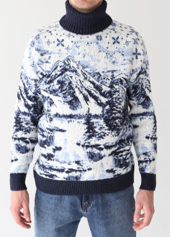 Синій зимовий светр чоловічий зимовий синій теплий з горами Pulltonic Прямая