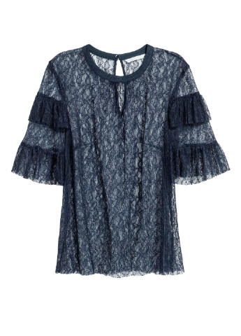 Темно-синя мереживна блуза H&M