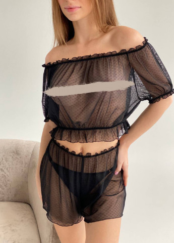 Черная всесезон пижама (топ, шорты) топ + шорты MARTA lingerie