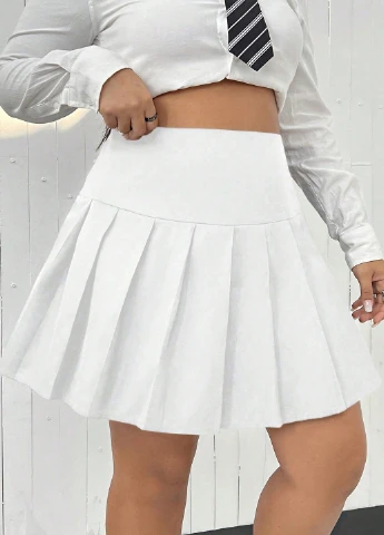 Белая кэжуал однотонная юбка SHEIN плиссе