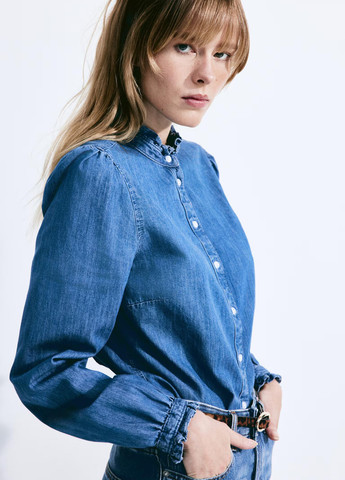 Синяя джинсовая, кэжуал рубашка однотонная H&M