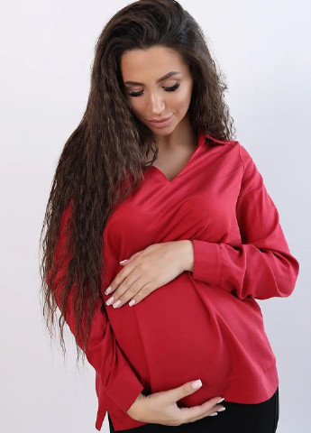 Красная лаконичная нежная блузка для беременных красная хлопковая прямого кроя для всех сроков беременности To Be