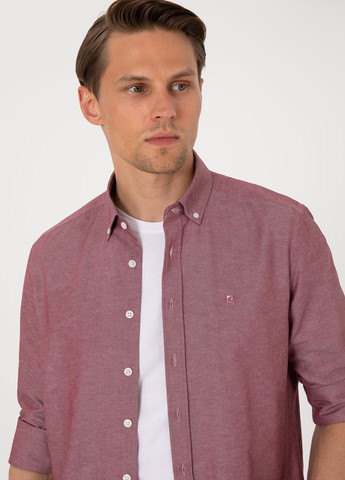 Бордовая кэжуал рубашка однотонная Pierre Cardin