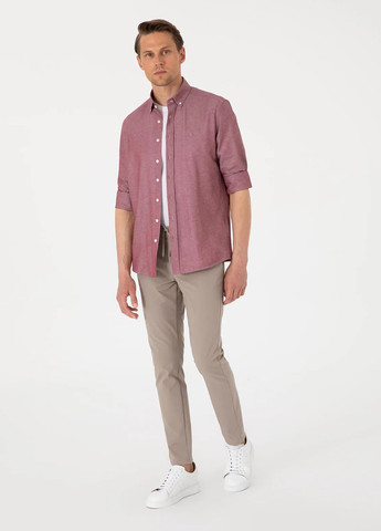 Бордовая кэжуал рубашка однотонная Pierre Cardin