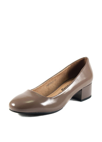 Темно-бежевые женские кэжуал туфли лаковые на среднем каблуке английские - фото