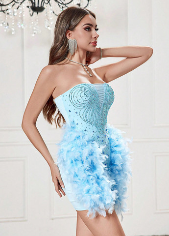 Блакитна святковий, коктейльна, вечірня сукня бандо, бебі долл, футляр SHEIN однотонна