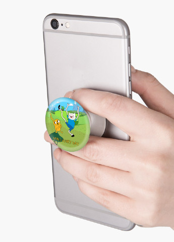 Попсокет (Popsockets) тримач для смартфону Фінн і Джейк пес Час Пригод (Adventure Time) (8754-1580) Чорний MobiPrint (216748454)
