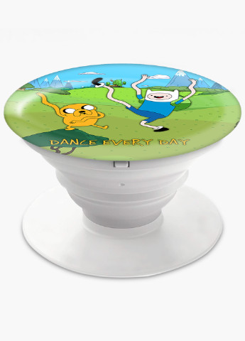 Попсокет (Popsockets) тримач для смартфону Фінн і Джейк пес Час Пригод (Adventure Time) (8754-1580) Чорний MobiPrint (216748454)