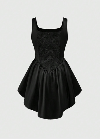 Черное коктейльное, кэжуал платье с юбкой-солнце, платье-майка SHEIN сердечки