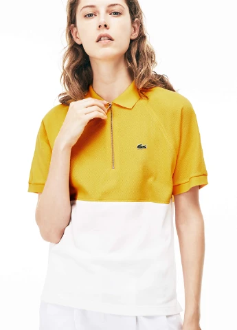 Желтая женская футболка-поло Lacoste однотонная