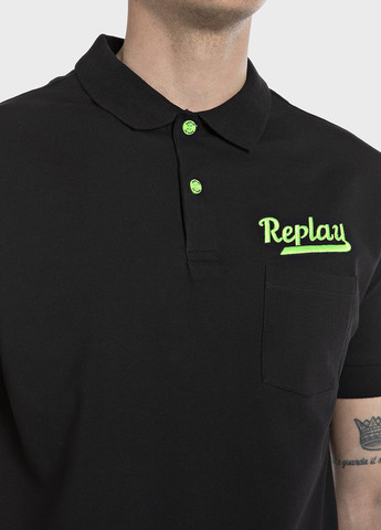 Черная футболка-поло для мужчин Replay однотонная