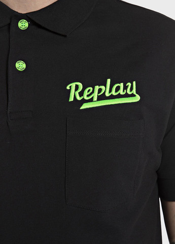 Черная футболка-поло для мужчин Replay однотонная