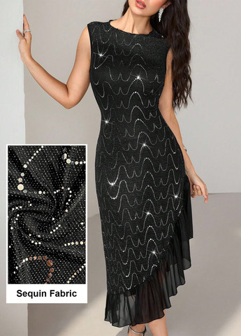 Чорна святковий, коктейльна, вечірня сукня силуетна SHEIN однотонна