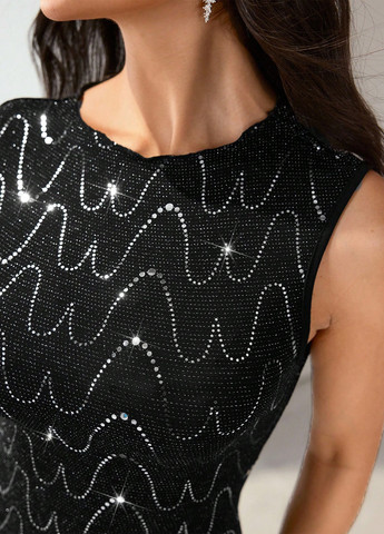 Чорна святковий, коктейльна, вечірня сукня силуетна SHEIN однотонна