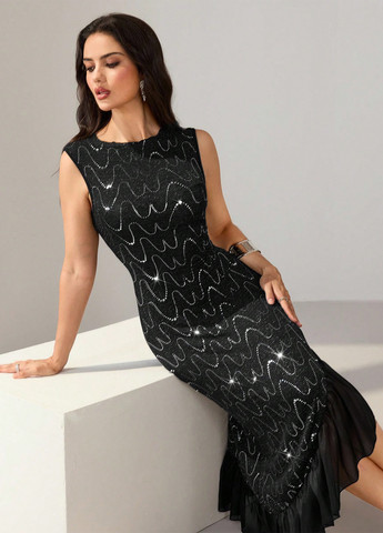 Чорна святковий, коктейльна, вечірня сукня силуетна SHEIN однотонна