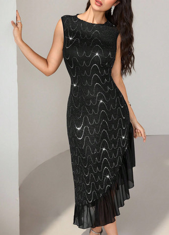 Чорна святковий, коктейльна, вечірня сукня силуетна SHEIN однотонна