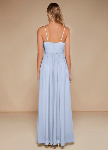 Светло-голубое праздничный, вечернее платье а-силуэт, с корсетом, платье-водолазка, с открытой спиной SHEIN однотонное