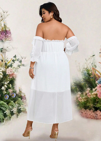 Білий святковий, коктейльна, вечірня сукня а-силует SHEIN однотонна