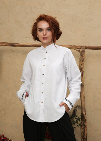 Белая демисезонная классическая рубашка из натурального льна оверсайз INNOE Блуза