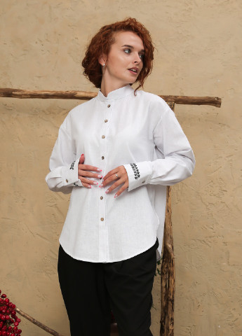 Біла демісезонна класична сорочка з натурального льону. INNOE Блуза