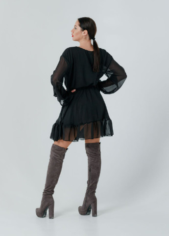 Черное кэжуал платье so-78335-blk клеш Alpama однотонное