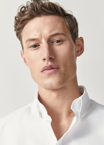 Белая кэжуал рубашка однотонная Massimo Dutti с длинным рукавом