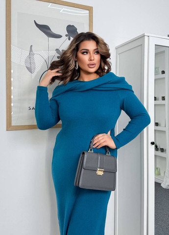 Темно-бірюзова кежуал сукня сукня светр No Brand однотонна