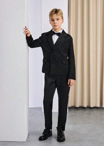 Черный демисезонный костюм (пиджак, брюки) брючный SHEIN