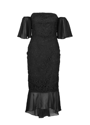 Черное коктейльное платье с открытыми плечами Boohoo однотонное