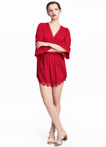 Комбинезон H&M комбинезон-шорты однотонный красный кэжуал