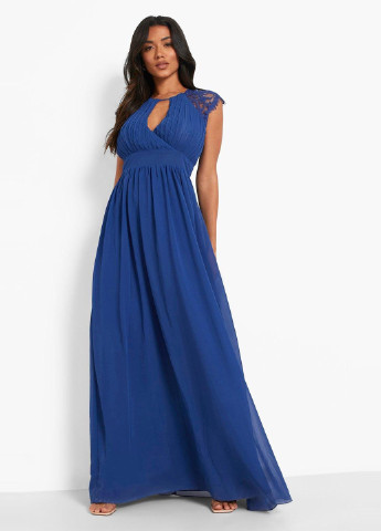 Синя вечірня плаття, сукня на запах, з відкритою спиною, в грецькому стилі Boohoo однотонна