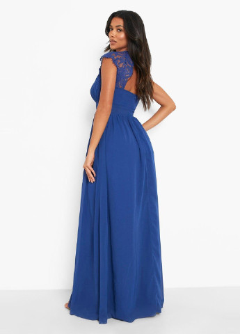 Синее вечернее платье на запах, с открытой спиной, в греческом стиле Boohoo однотонное