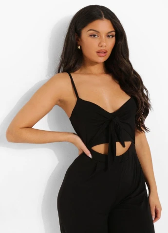 Комбинезон Boohoo однотонный чёрный кэжуал