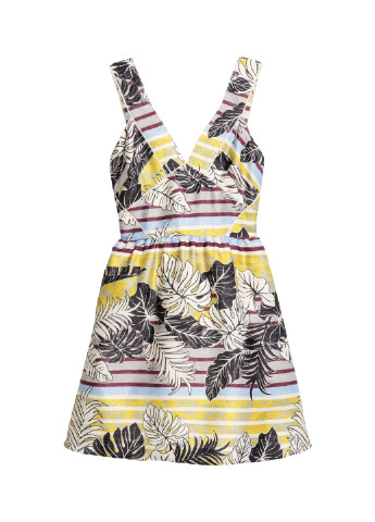 Комбинированное кэжуал платье клеш, с открытой спиной H&M с цветочным принтом