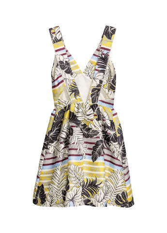 Комбинированное кэжуал платье клеш, с открытой спиной H&M с цветочным принтом