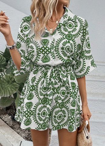 Комбінезон SHEIN комбінезон-шорти малюнок білий кежуал поліестер