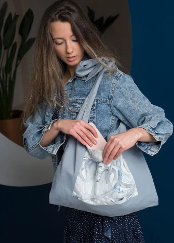 Екосумка БАНТ-КИШЕНЯ 44х34х5 cм сіро -синій (171442) TaKaSUMKA БАНТ (238483536)